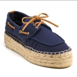 Tory Burch Blanton Boat Shoe Navy Espadrille Lace Up sz 8